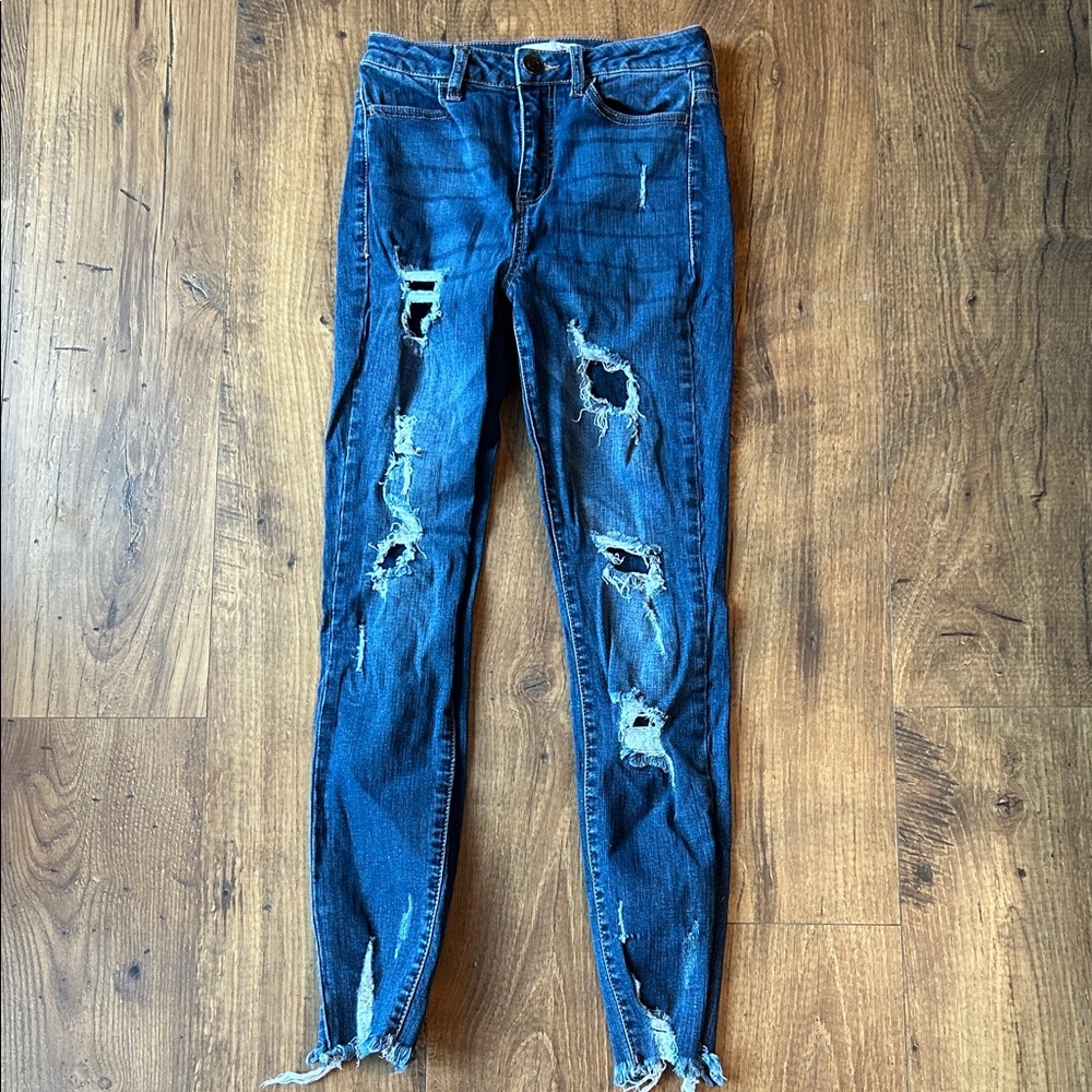 SO Distressed Dark Blue Women's Skinny Jeans